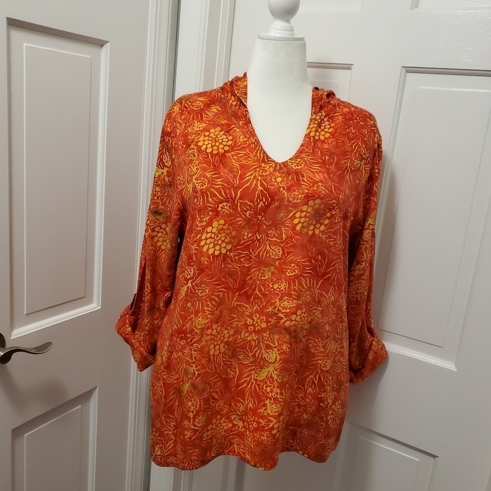 Soft Surroundings Orange Batik Hoodie 100% Rayon Tunic Size PL, colorful, comfy - Picture 6 of 11